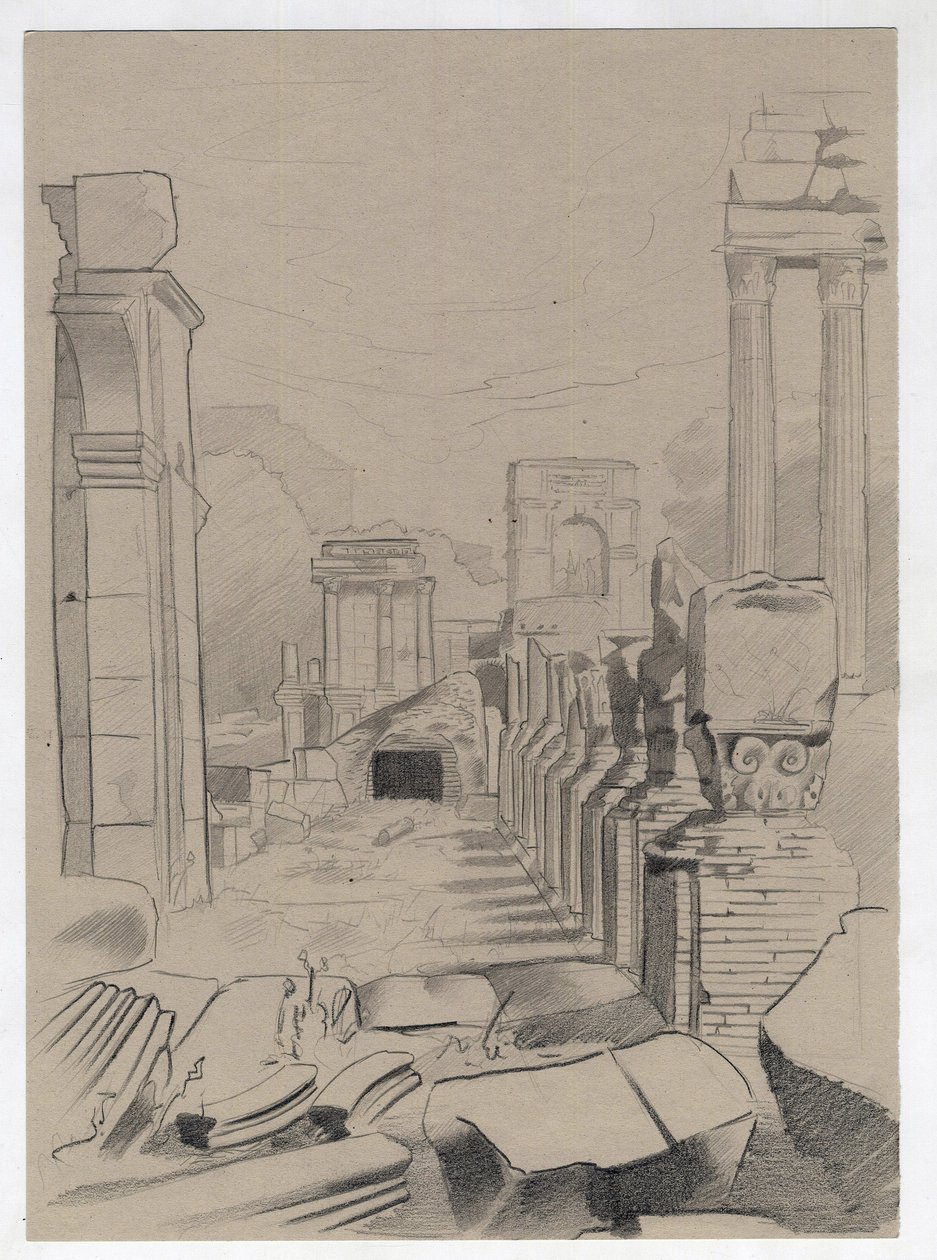 Ruinas de la época romana en Roma, Foro (foro romano) Dibujo de Alessandro Lonati. de Alessandro Lonati