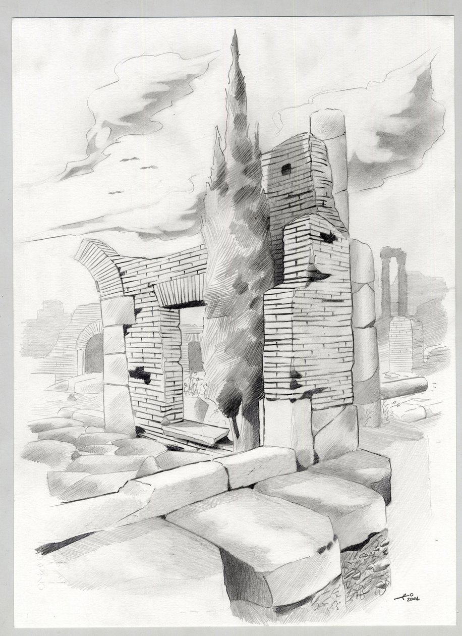 Ruinas de la época romana en Roma, Foro (foro romano) Dibujo de Alessandro Lonati. de Alessandro Lonati