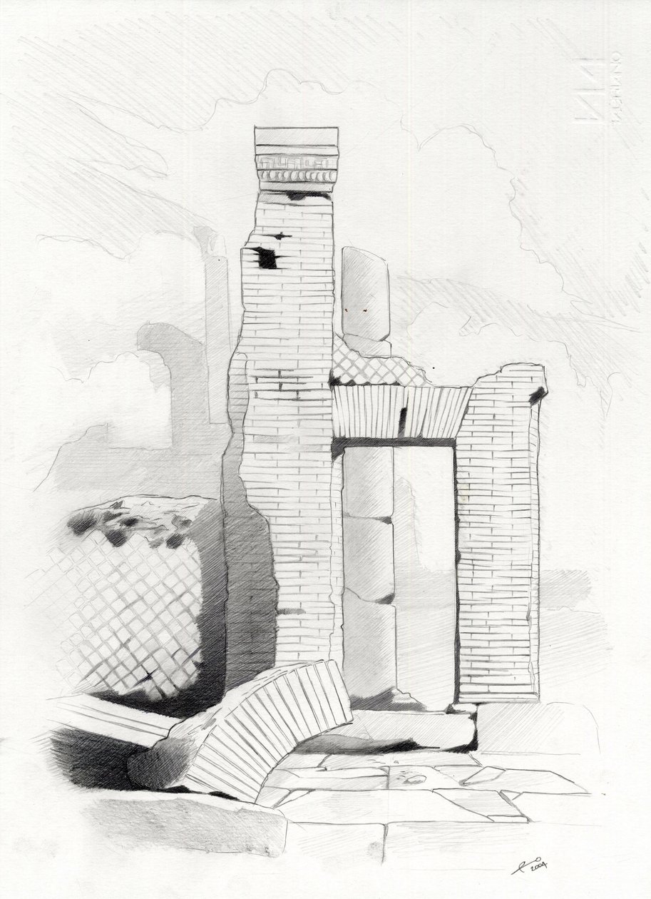 Ruinas de la época romana en Roma, Foro (foro romano) Dibujo de Alessandro Lonati. de Alessandro Lonati
