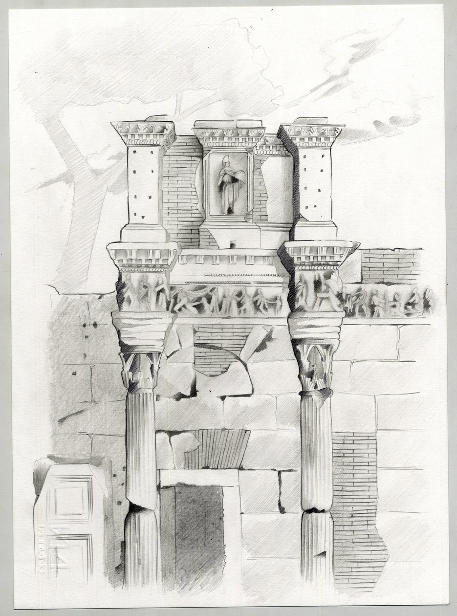 Ruinas de la época romana en Roma, Foro (foro romano) Dibujo de Alessandro Lonati. de Alessandro Lonati