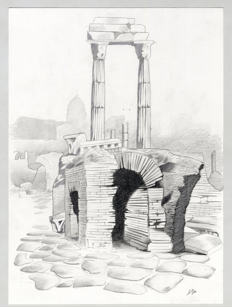 Ruinas de la época romana en Roma, Foro (foro romano) Dibujo de Alessandro Lonati. de Alessandro Lonati