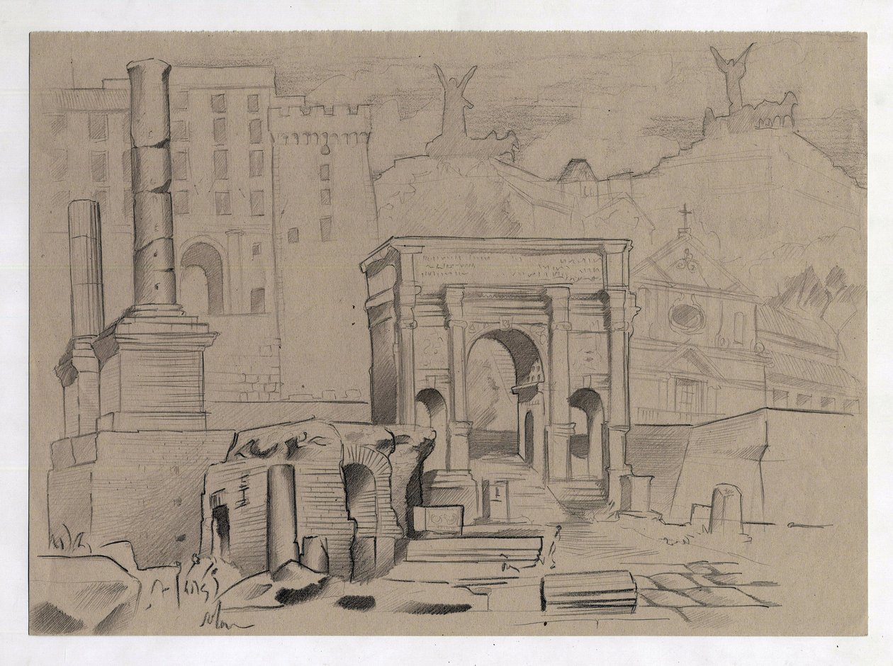 Ruinas de la época romana en Roma, Foro (foro romano) Dibujo de Alessandro Lonati. de Alessandro Lonati