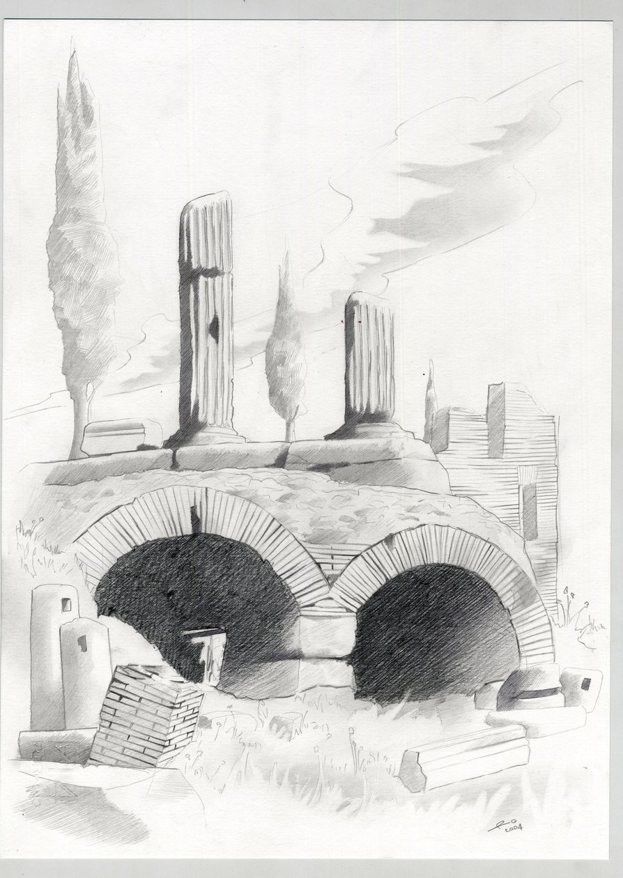 Ruinas de la época romana en Roma, Foro (foro romano) Dibujo de Alessandro Lonati. de Alessandro Lonati