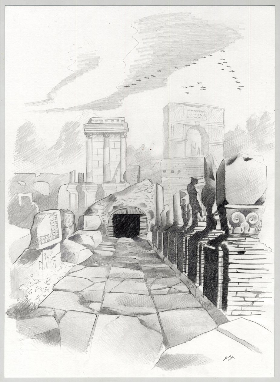 Ruinas de la época romana en Roma, Foro (foro romano) Dibujo de Alessandro Lonati. de Alessandro Lonati