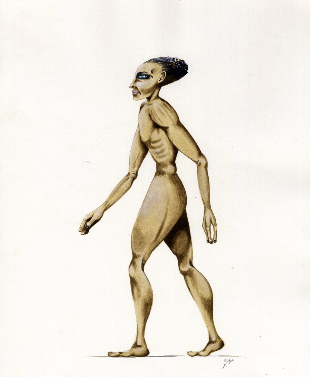 Ilustración de ciencia ficción: un extraterrestre o alienígena del planeta Marte a la conquista del espacio o universo. Dibujo de Alessandro Lonati de Alessandro Lonati