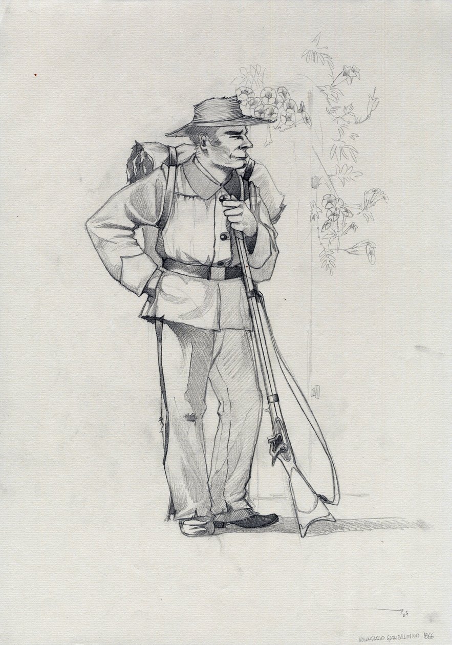 Segundo Imperio (1852-1870): Unificación italiana (Risorgimento), voluntario del ejército garibaldino conocido como "camisa roja", luchador por la causa de Giuseppe Garibaldi (1807-1882) en Italia. de Alessandro Lonati