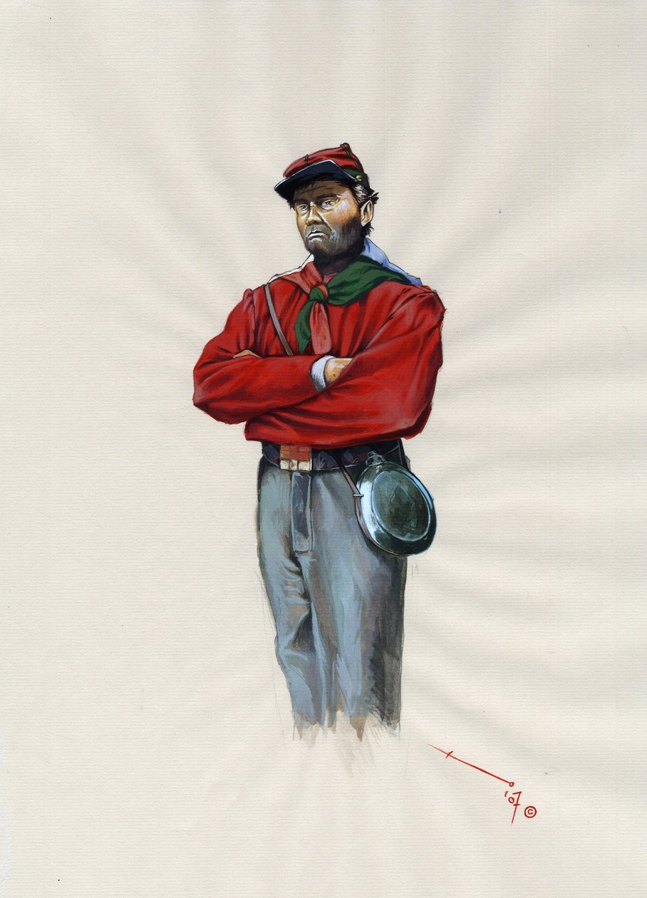 Segundo Imperio (1852-1870): Unificación italiana (Risorgimento), oficial voluntario del ejército garibaldino conocido como "camisa roja" luchador por la causa de Giuseppe Garibaldi (1807-1882) en Italia. de Alessandro Lonati