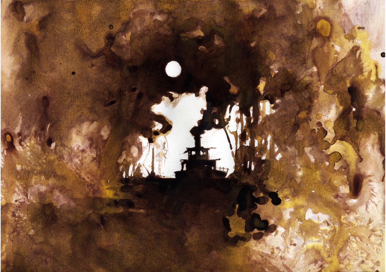 Ilustración de barco del nuevo "En el corazón de las tinieblas" de Joseph Conrad. 2012 de Alessandro Lonati