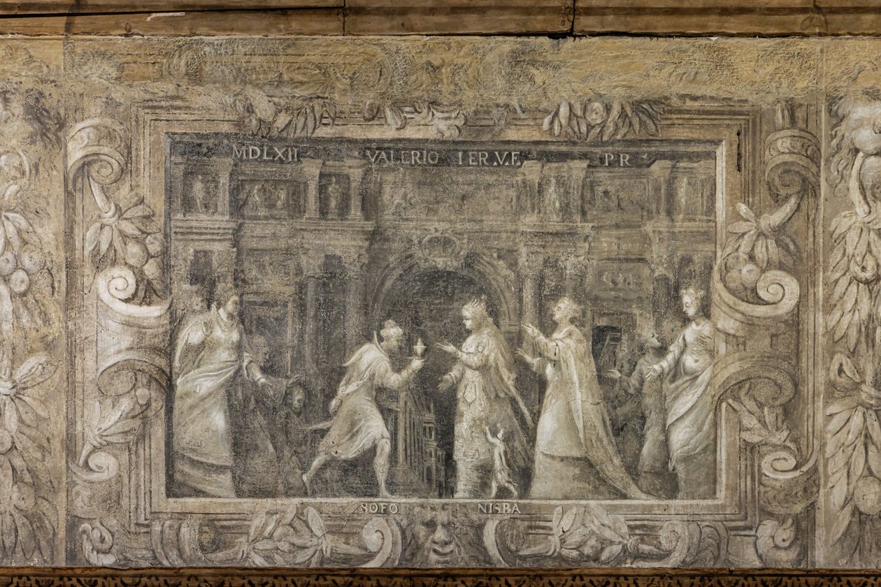 Fresco monocromo que reproduce producciones teatrales (fresco) de Alessandro Maganza