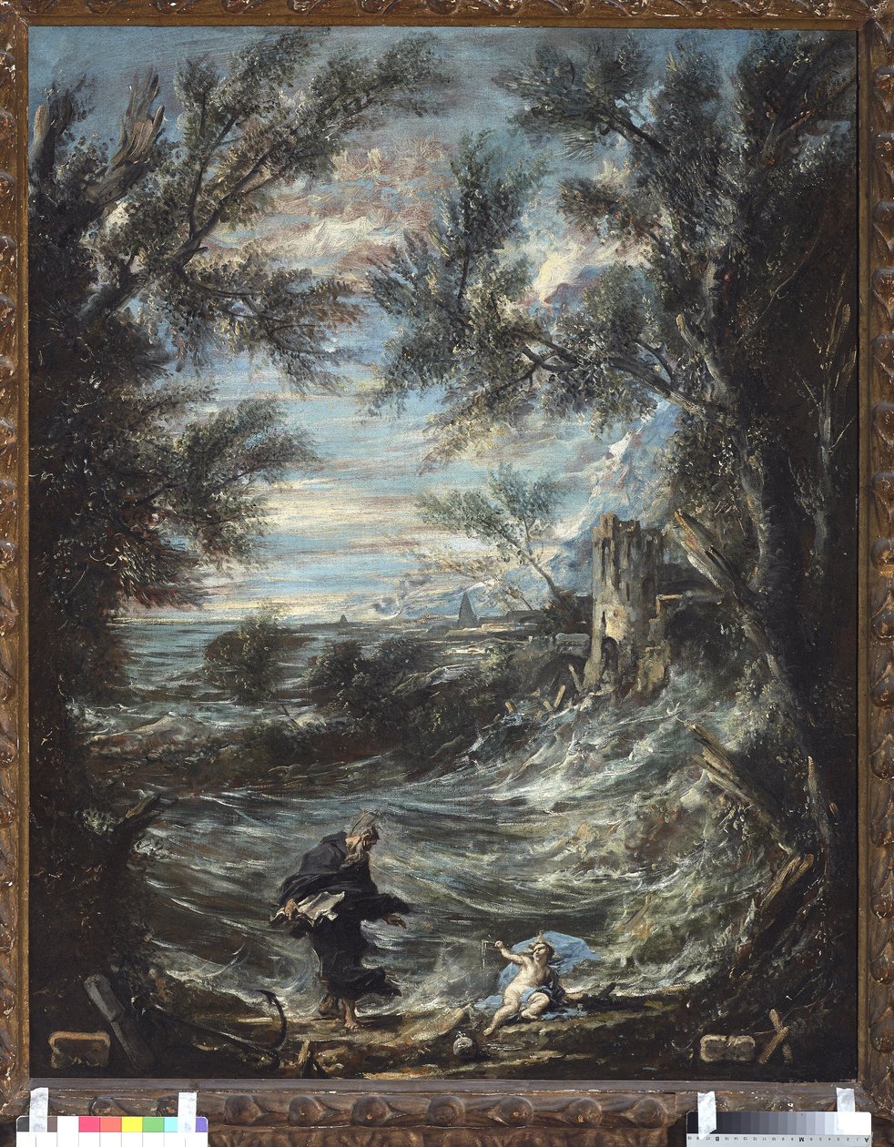 San Agustín y el bebé (St Augustine And The Baby). Pintura de Alessandro Magnasco conocida como il Lissandrino (1667-1749) de Alessandro Magnasco