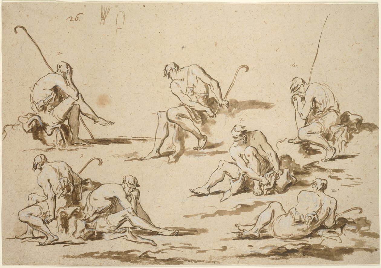 Hoja de estudio con figuras sentadas de Alessandro Magnasco