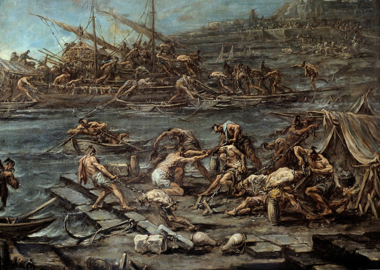 El embarque de los galeotes en el puerto de Génova (detalle) de Alessandro Magnasco