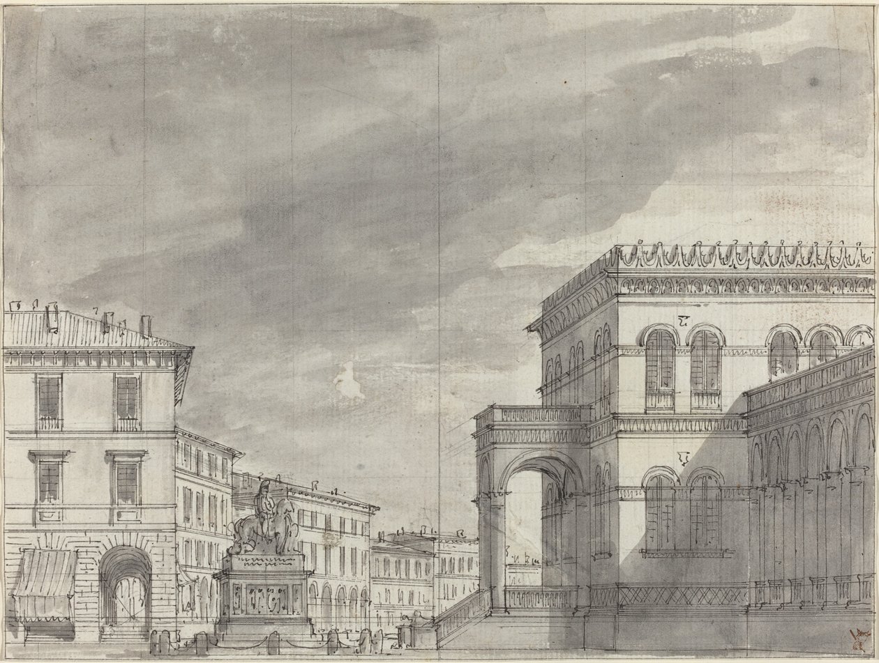 Plaza con un Monumento Ecuestre y un Palacio de Alessandro Sanquirico