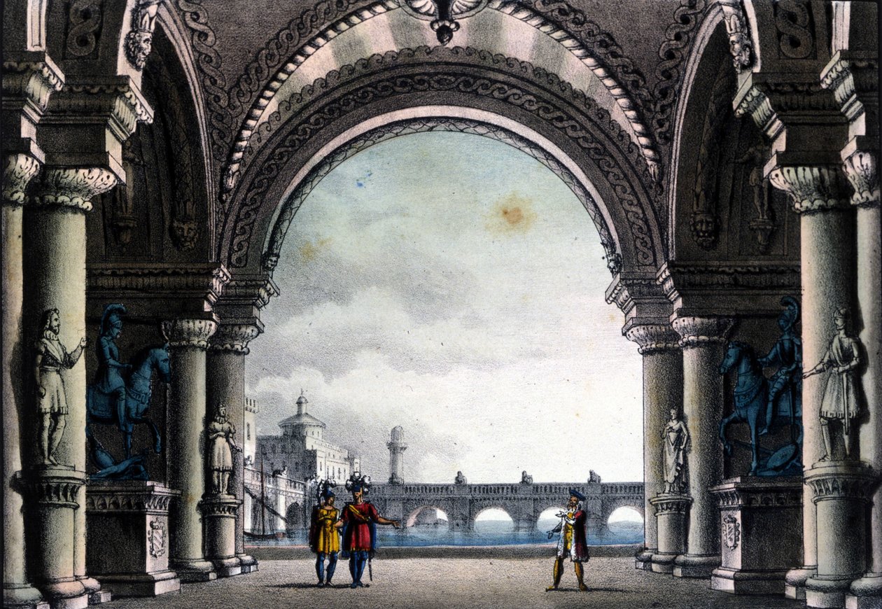 Escenografía de Sanquirico para la ópera “Bianca e Fernando” de Vincenzo Bellini de Alessandro Sanquirico