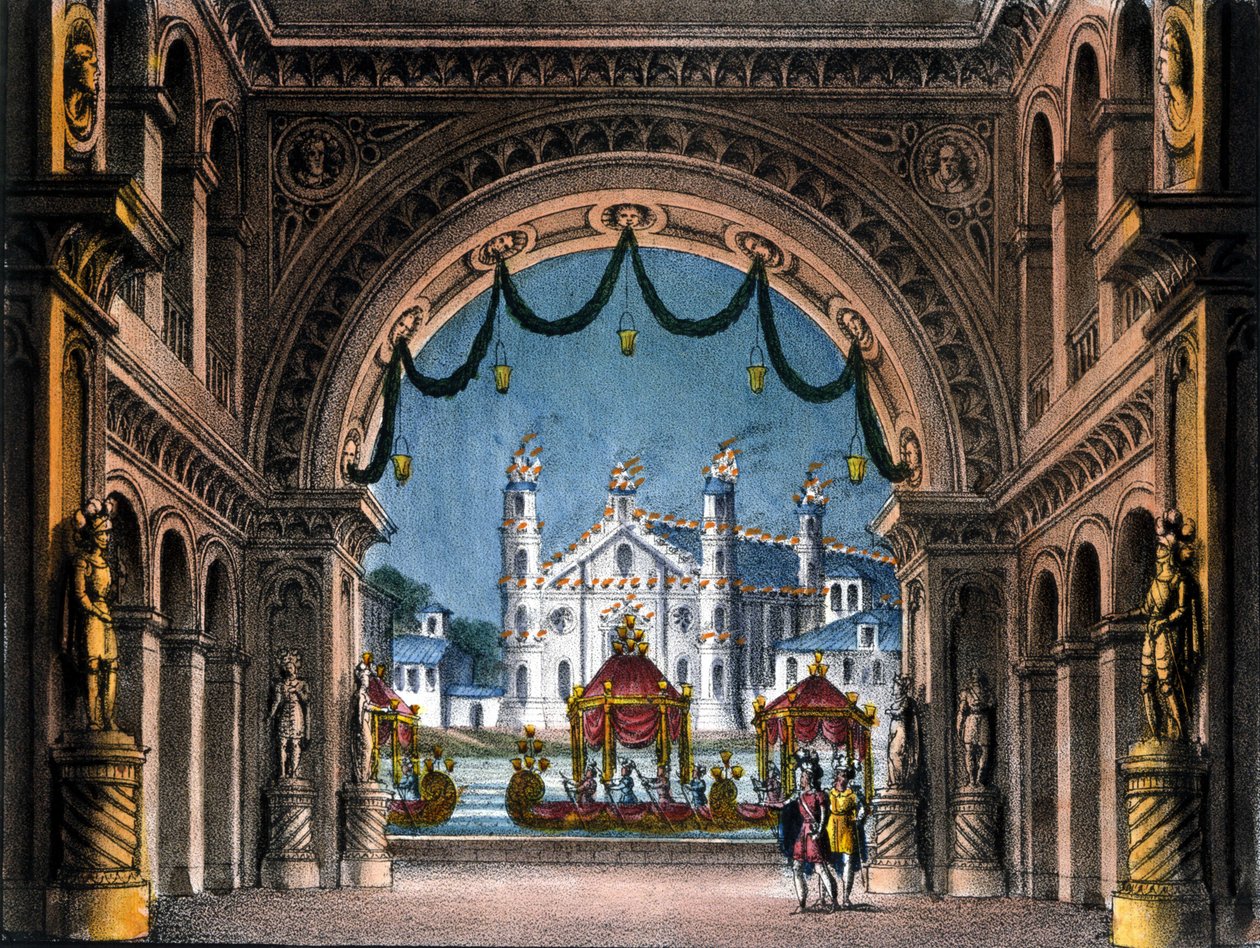Escenografía de Sanquirico para la ópera “La straniera” (La extranjera) de Vincenzo Bellini de Alessandro Sanquirico