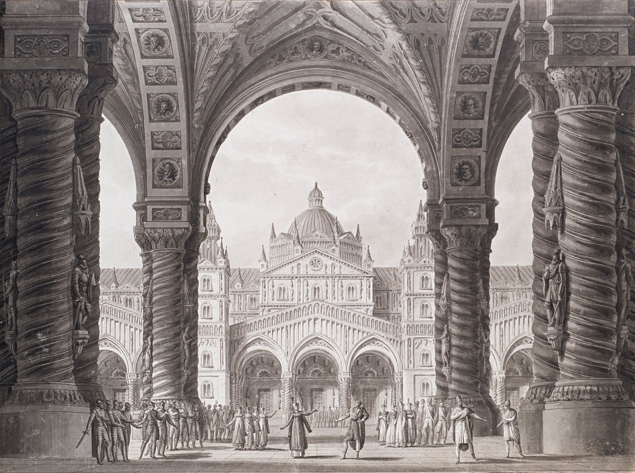 Diseño de escenario para la ópera seria I due Valdomiri de Peter Winter. Teatro alla Scala de Alessandro Sanquirico