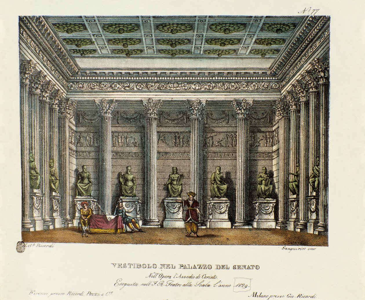 El vestíbulo del Palacio del Senado (Acto I) Escenografía para la representación en el Teatro alla Scala en Milán en 1829 de la ópera “El asedio de Corinto” de Gioacchino Rossini (1826) de Alessandro Sanquirico