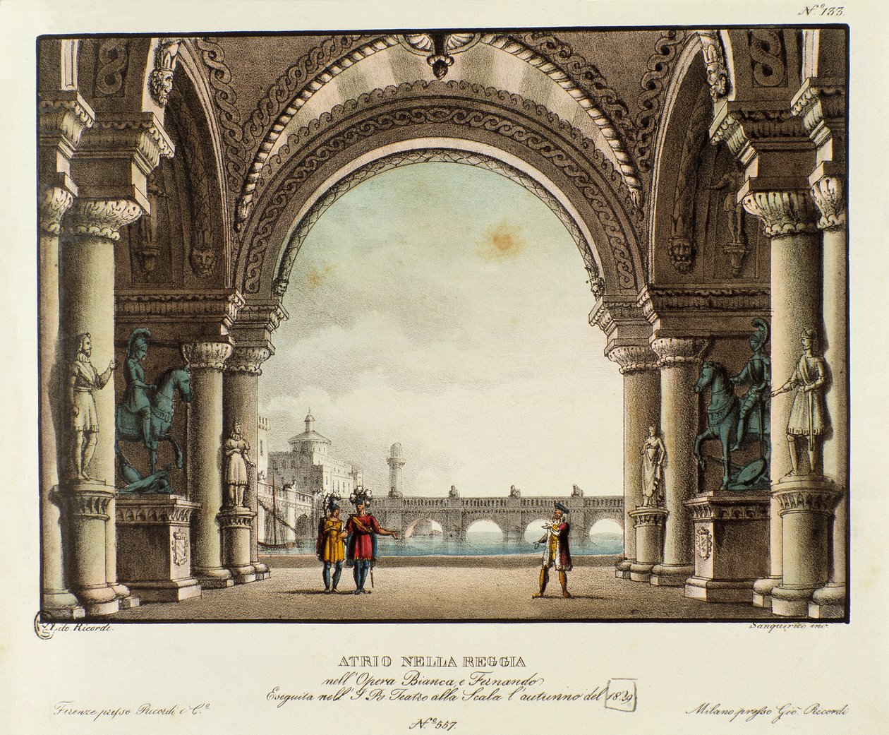 Vista del salón del palacio real Escenografía para la representación en 1829 de la ópera “Bianca e Fernando” de Vincenzo Bellini (1826) de Alessandro Sanquirico