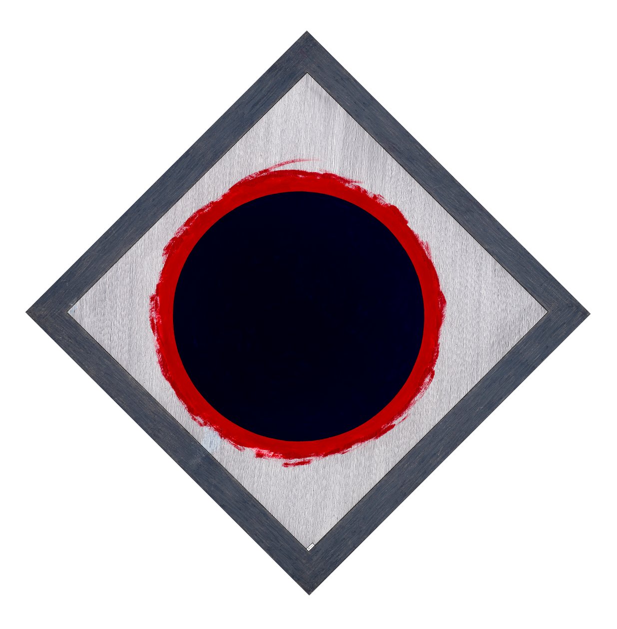 Círculo azul sobre diamante rojo, 2022 (esmalte y bolígrafo sobre cartulina) de Alex Dunn