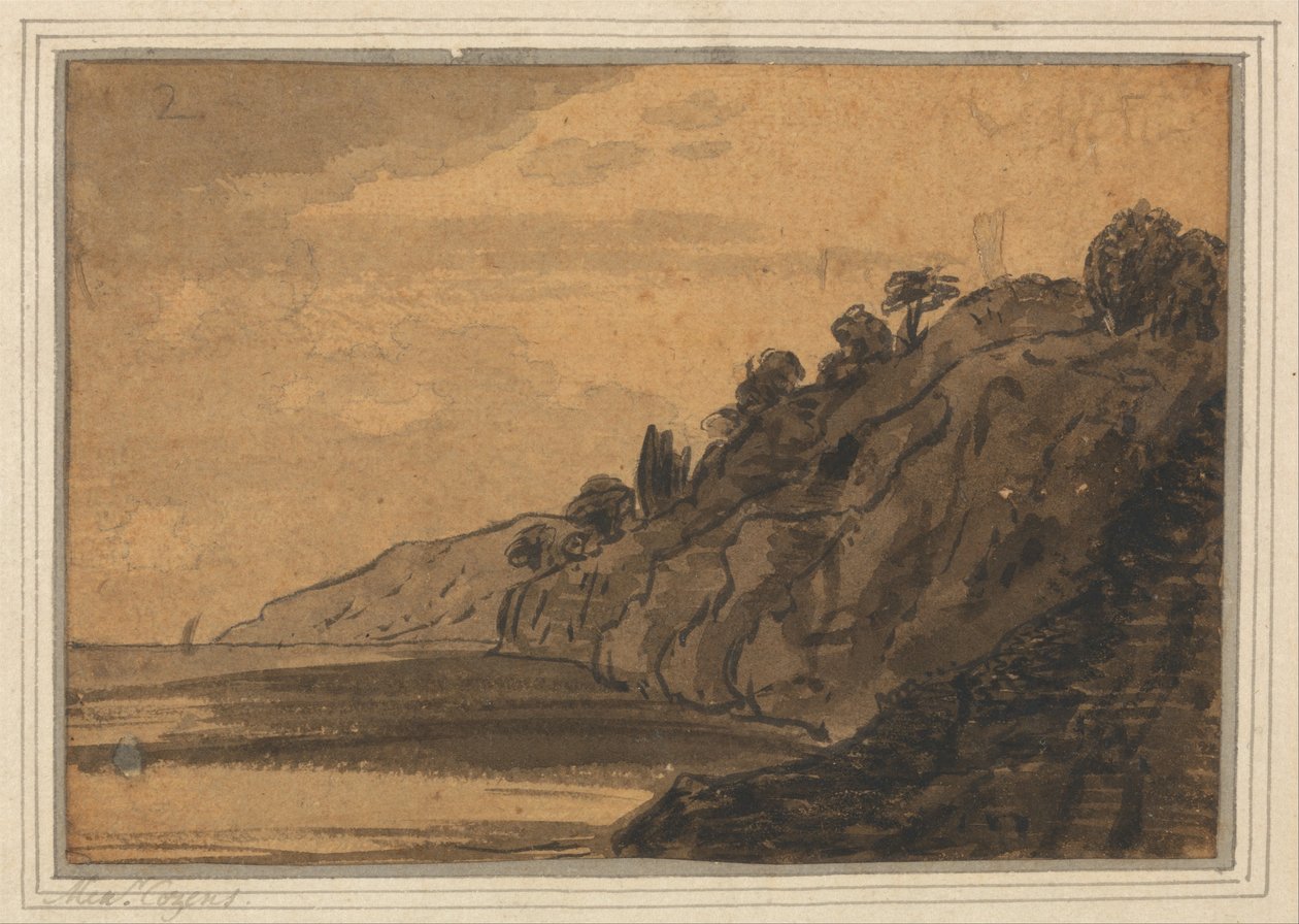 Escena costera con acantilado boscoso de Alexander Cozens