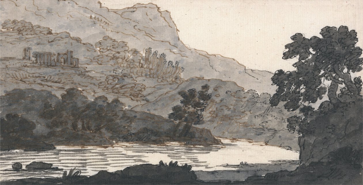 Río y montaña, con ruinas de Alexander Cozens