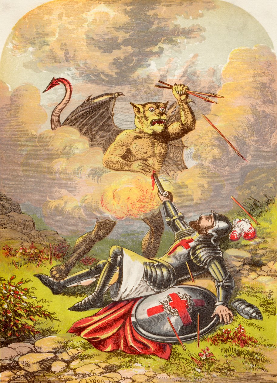 Cristianos luchando con Apollyon, de El progreso del peregrino de John Bunyan, publicado c.1880 de Alexander Francis Lydon