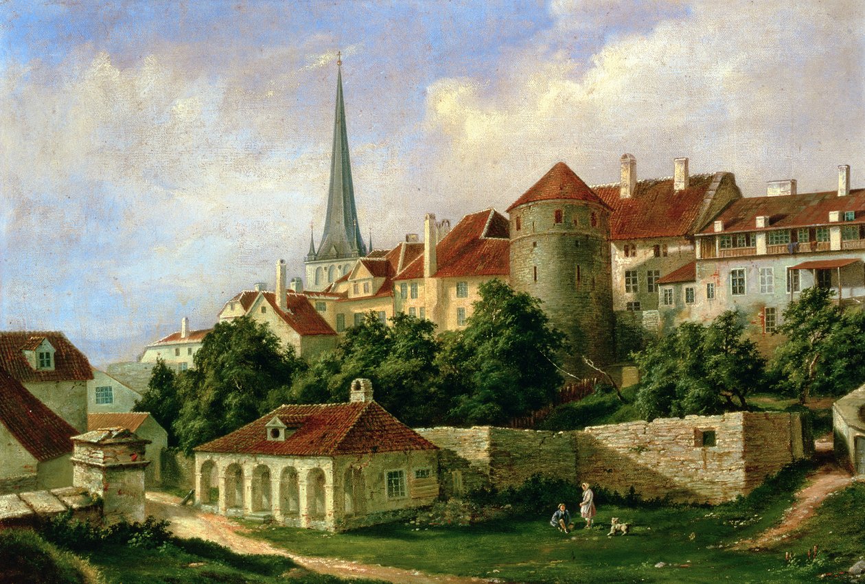 Vista de Tallin con la torre Hattorpe de Alexander Georg Schlater