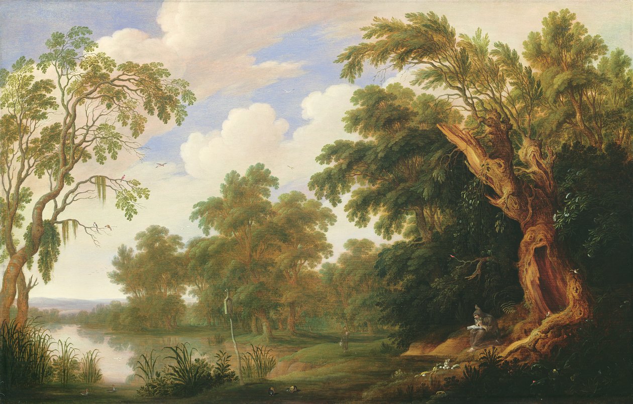 San Pablo visitando a San Antonio en un paisaje boscoso, siglo XVII de Alexander Keirincx
