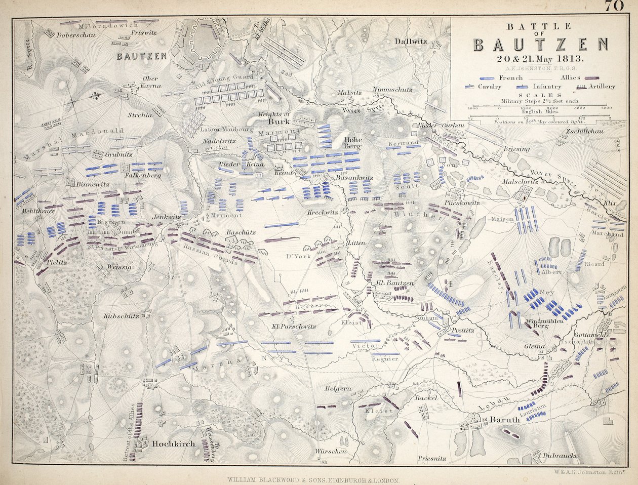 Mapa de la batalla de Bautzen, publicado por William Blackwood and Sons, Edimburgo y Londres, 1848 de Alexander Keith Johnston