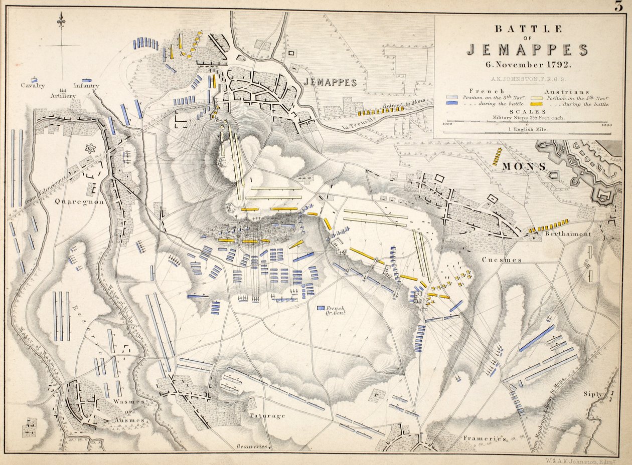 Mapa de la batalla de Jemappes, publicado por William Blackwood and Sons, Edimburgo y Londres, 1848 de Alexander Keith Johnston