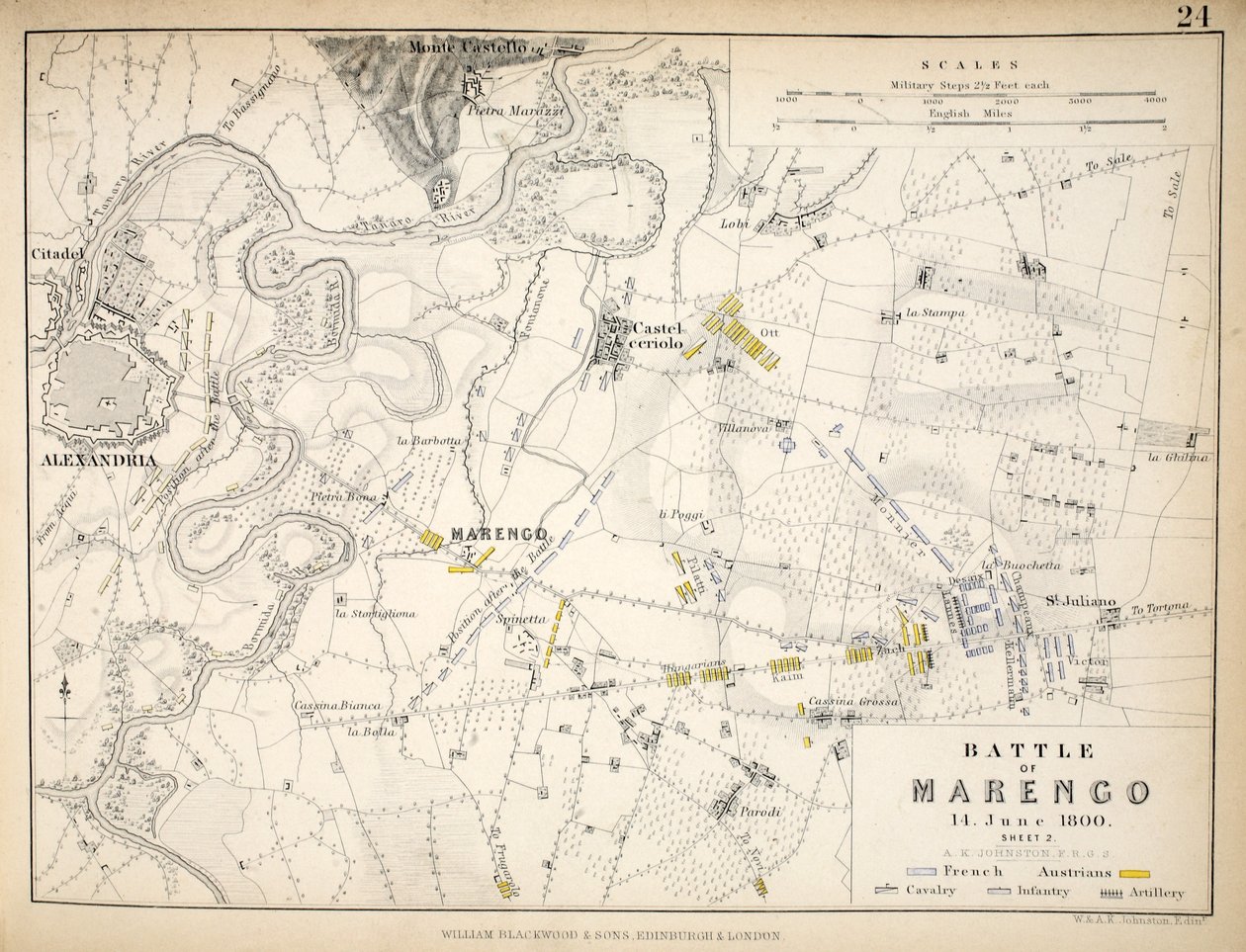 Mapa de la Batalla de Marengo, publicado por William Blackwood and Sons, Edimburgo y Londres, 1848 de Alexander Keith Johnston