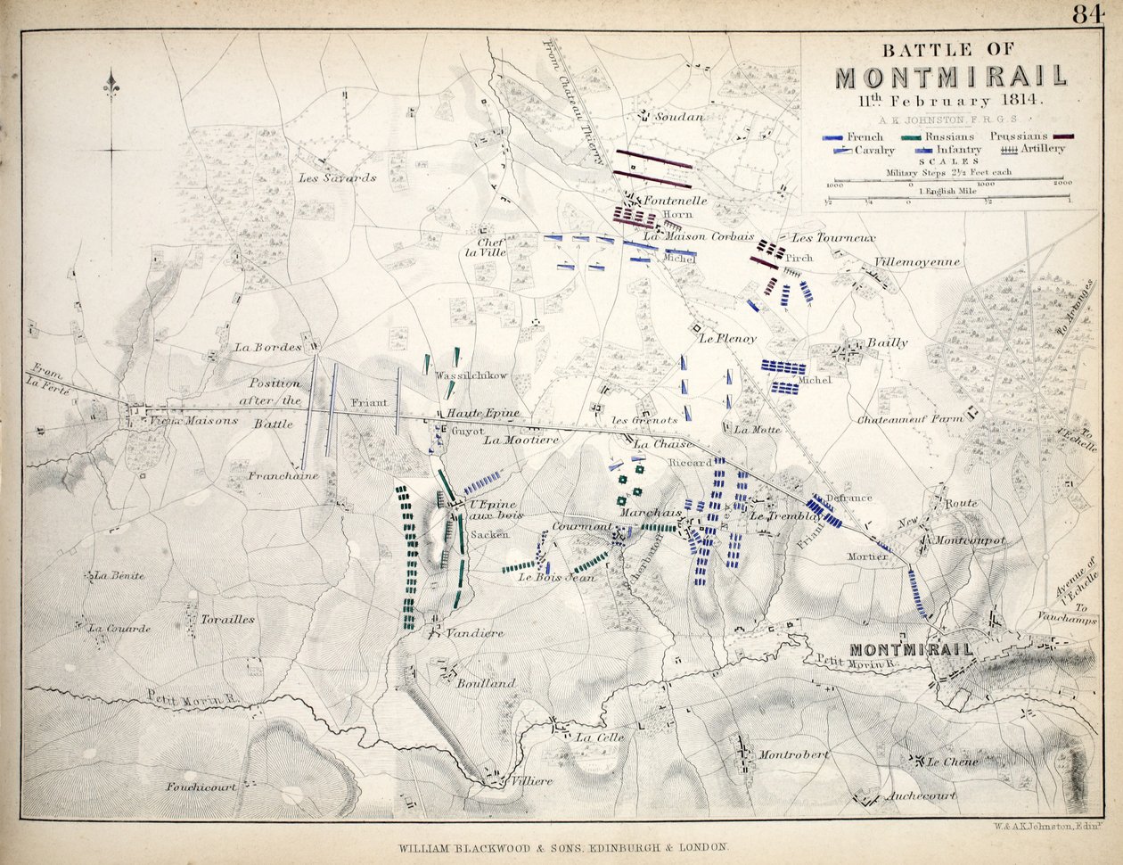 Mapa de la Batalla de Montmirail, publicado por William Blackwood and Sons, Edimburgo y Londres, 1848 de Alexander Keith Johnston