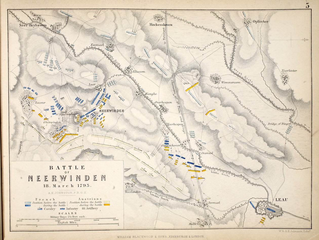 Mapa de la Batalla de Neerwinden, publicado por William Blackwood and Sons, Edimburgo y Londres, 1848 de Alexander Keith Johnston