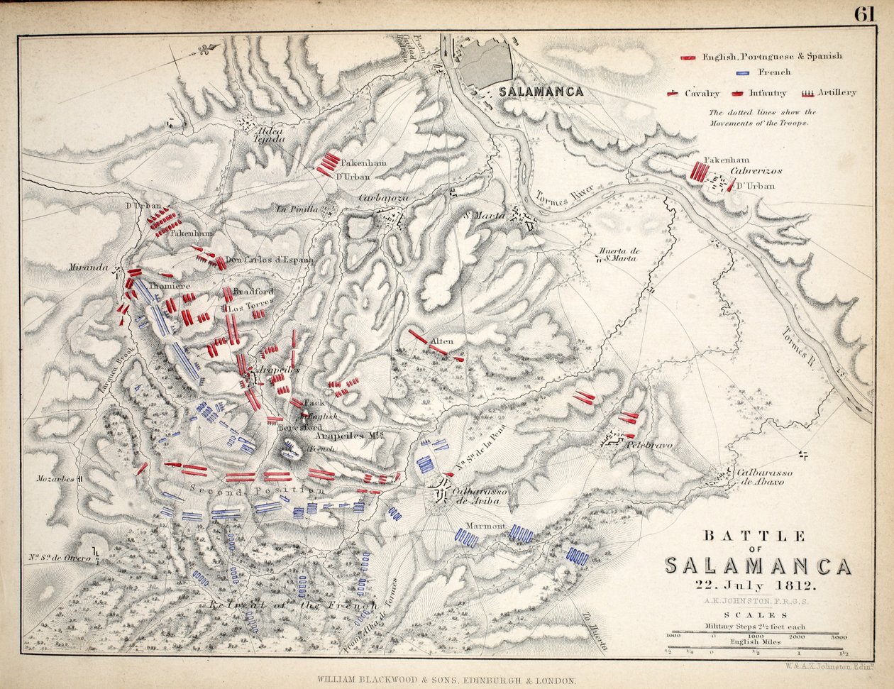 Mapa de la Batalla de Salamanca, publicado por William Blackwood and Sons, Edimburgo y Londres, 1848 de Alexander Keith Johnston