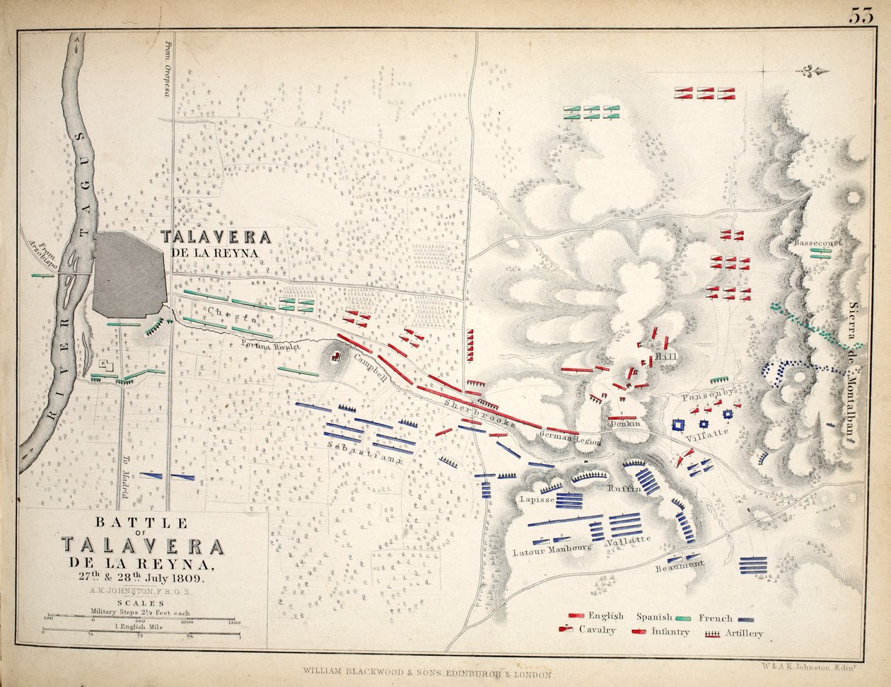 Mapa de la Batalla de Talavera, publicado por William Blackwood and Sons, Edimburgo y Londres, 1848 de Alexander Keith Johnston