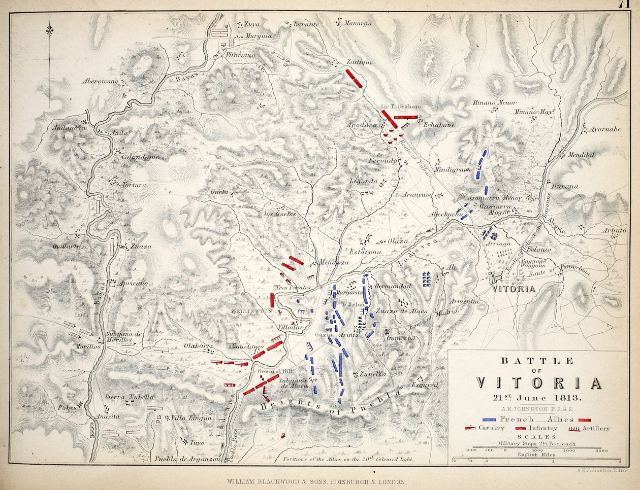 Mapa de la Batalla de Vitoria, publicado por William Blackwood and Sons, Edimburgo y Londres, 1848 de Alexander Keith Johnston