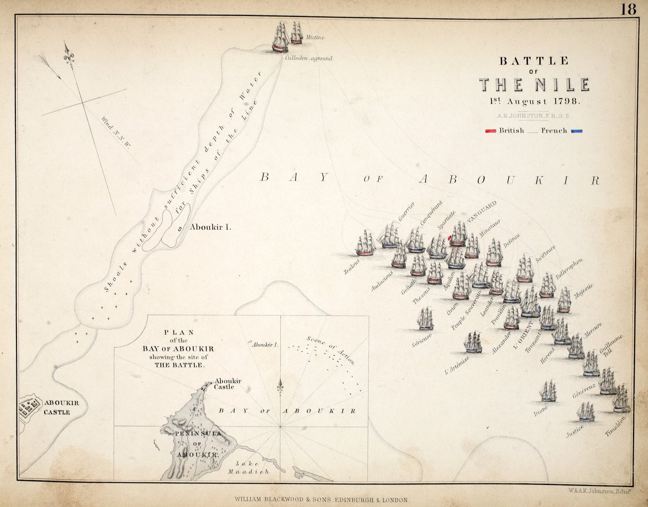 Mapa de la Batalla del Nilo, publicado por William Blackwood and Sons, Edimburgo y Londres, 1848 de Alexander Keith Johnston