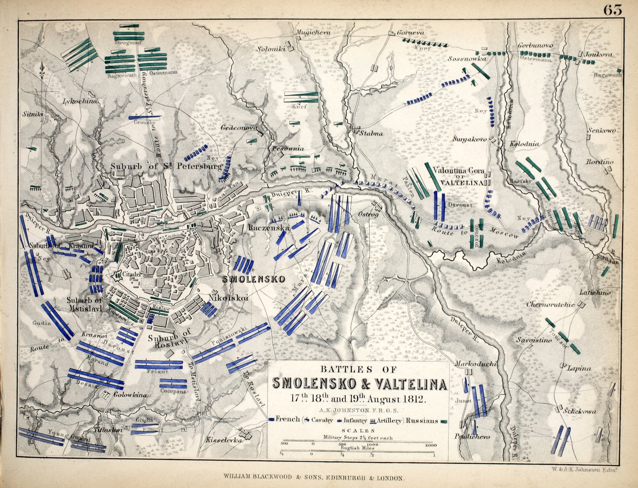 Mapa de las batallas de Smolensko y Valtelina, publicado por William Blackwood and Sons, Edimburgo y Londres, 1848 de Alexander Keith Johnston