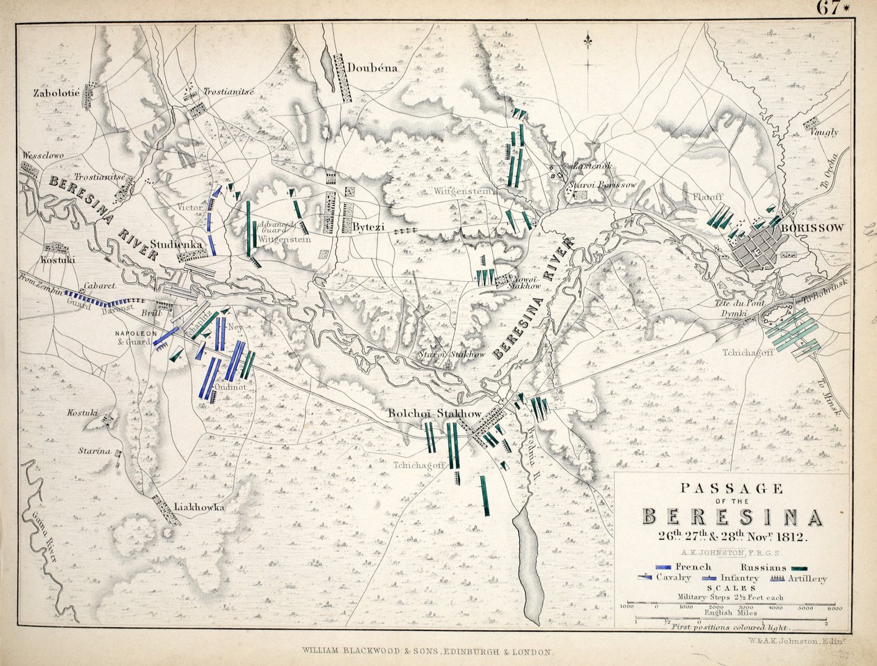 Mapa del paso del Beresina, publicado por William Blackwood and Sons, Edimburgo y Londres, 1848 de Alexander Keith Johnston