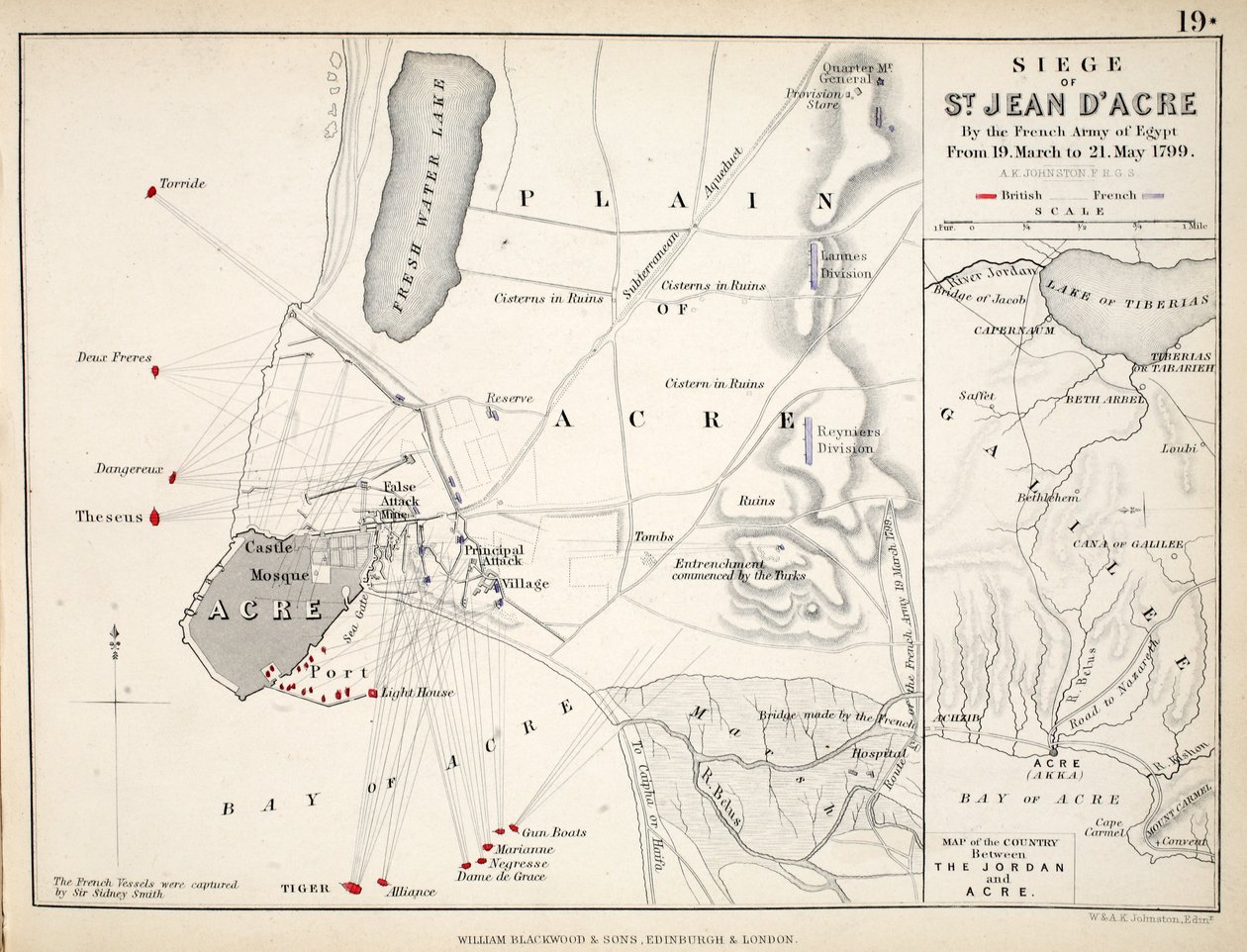 Mapa del sitio de San Juan de Acre, publicado por William Blackwood and Sons, Edimburgo y Londres, 1848 de Alexander Keith Johnston