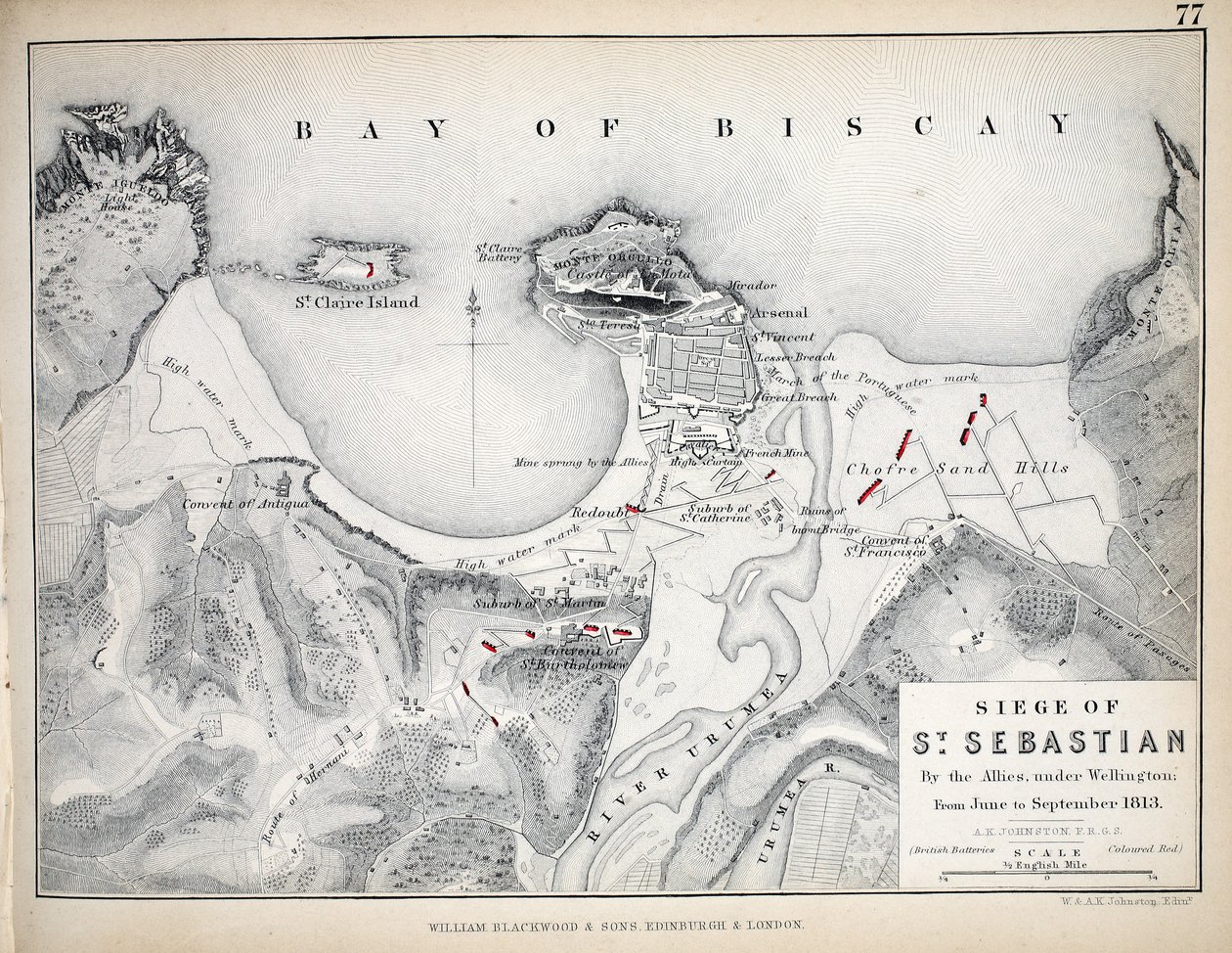 Mapa del sitio de San Sebastián, publicado por William Blackwood and Sons, Edimburgo y Londres, 1848 de Alexander Keith Johnston