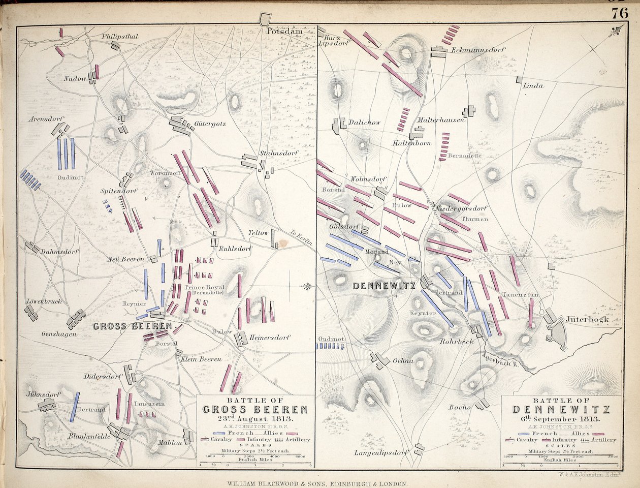 Mapas de la Batalla de Gross Beeren y la Batalla de Dennewitz, publicado por William Blackwood and Sons, Edimburgo y Londres, 1848 de Alexander Keith Johnston