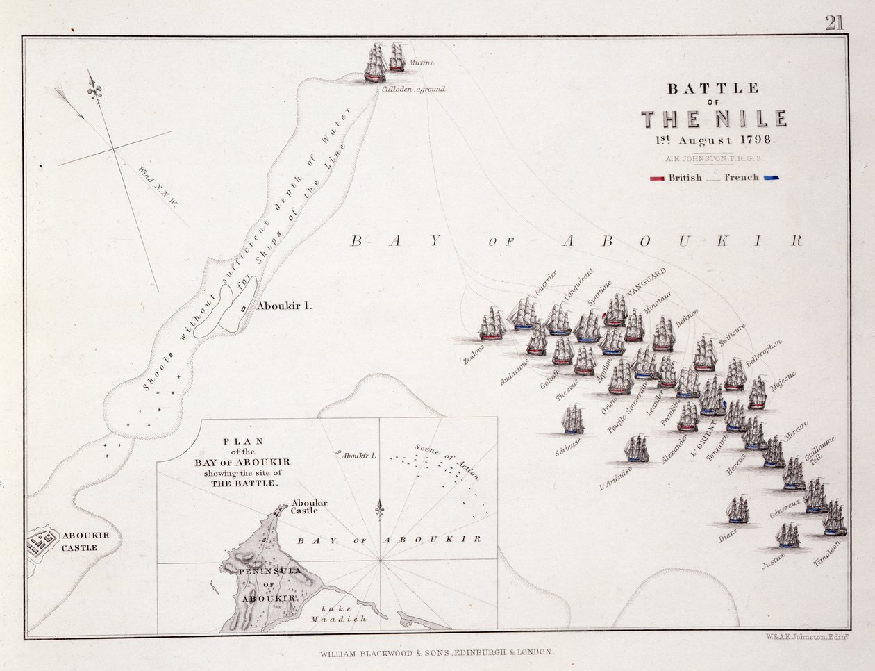Plano de la Batalla del Nilo, 1 de agosto de 1798 de Alexander Keith Johnston