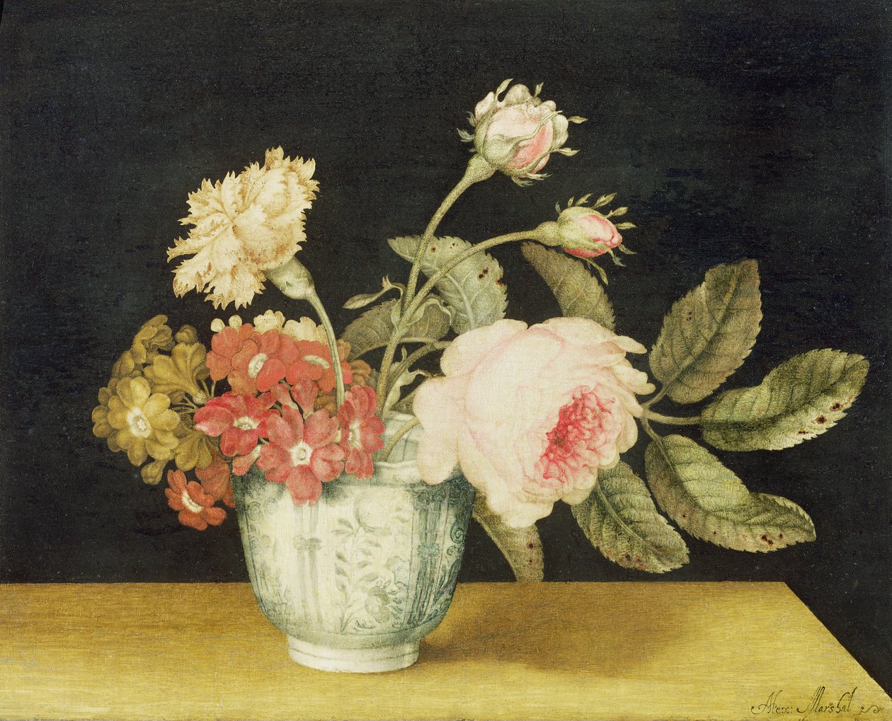 Flores en un Jarrón de Delft de Alexander Marshal