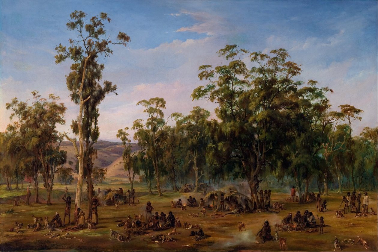 Un campamento aborigen, cerca de las colinas de Adelaida de Alexander Schramm