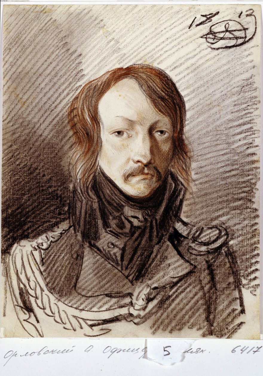 Retrato de Alexei Pavlovich Lanskoy (1789-1855). (Retrato de A.P. Lanskoy). Obra de Alexander Osipovich Orlowsky (1777-1832), lápiz y tiza roja sobre papel de Alexander Orlowski