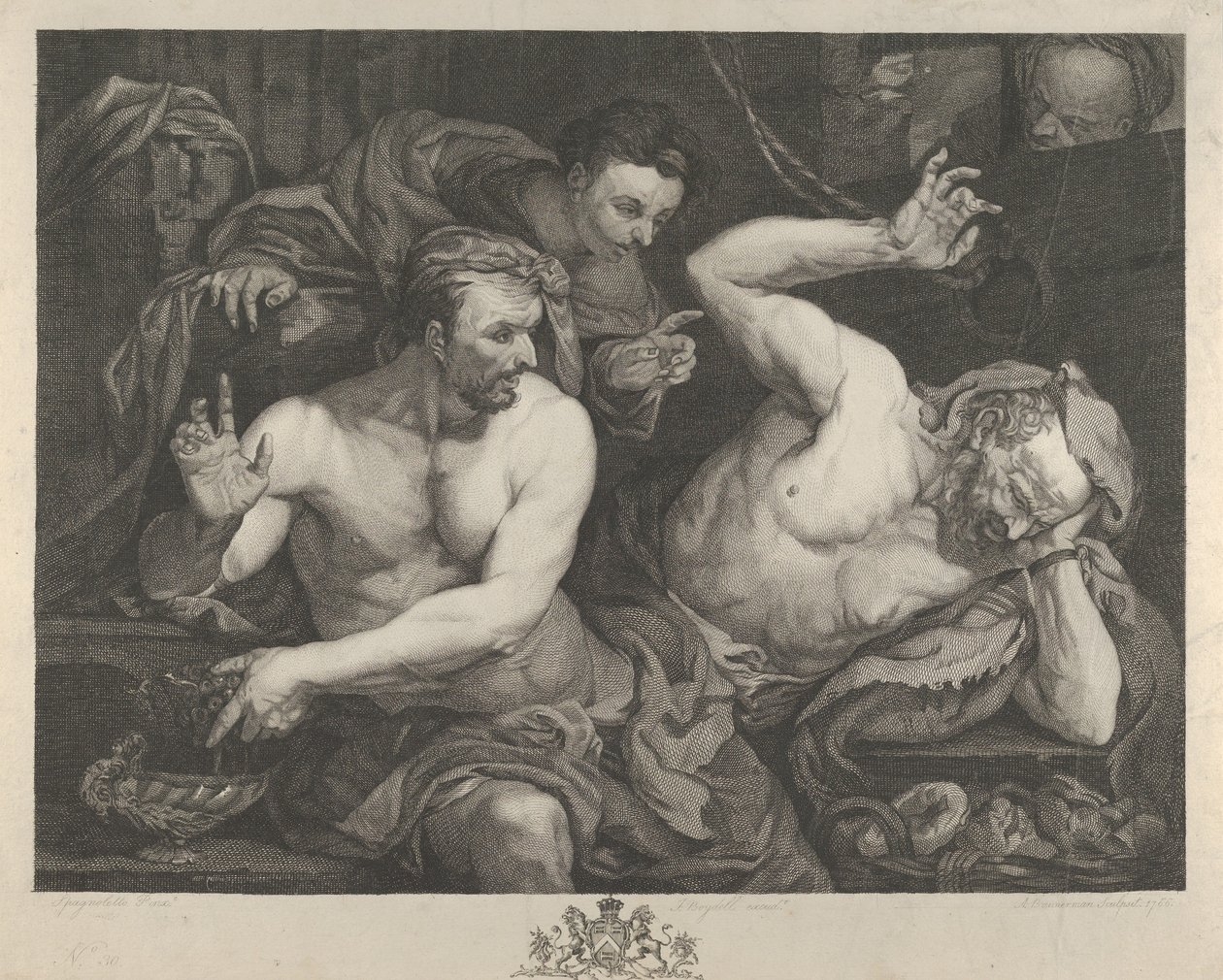 José interpretando los sueños del jefe de los coperos y el jefe de los panaderos del faraón, 1766 de Alexander Bannerman