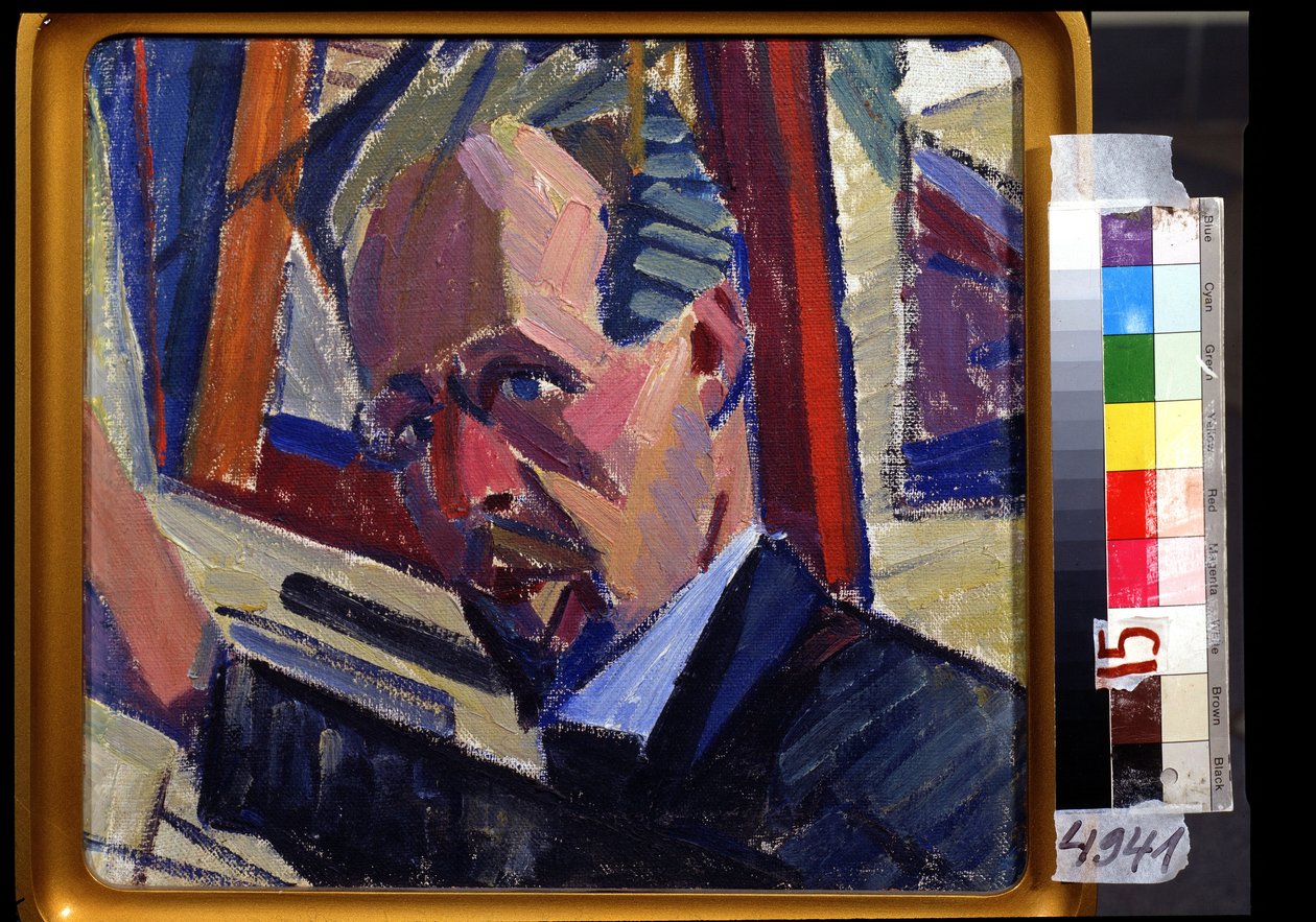 Auto retrato. Pintura de Alexander Konstantinovich Bogomazov (1880-1930). Óleo sobre lienzo, 30,5 x 33 cm de Alexander Bogomazov