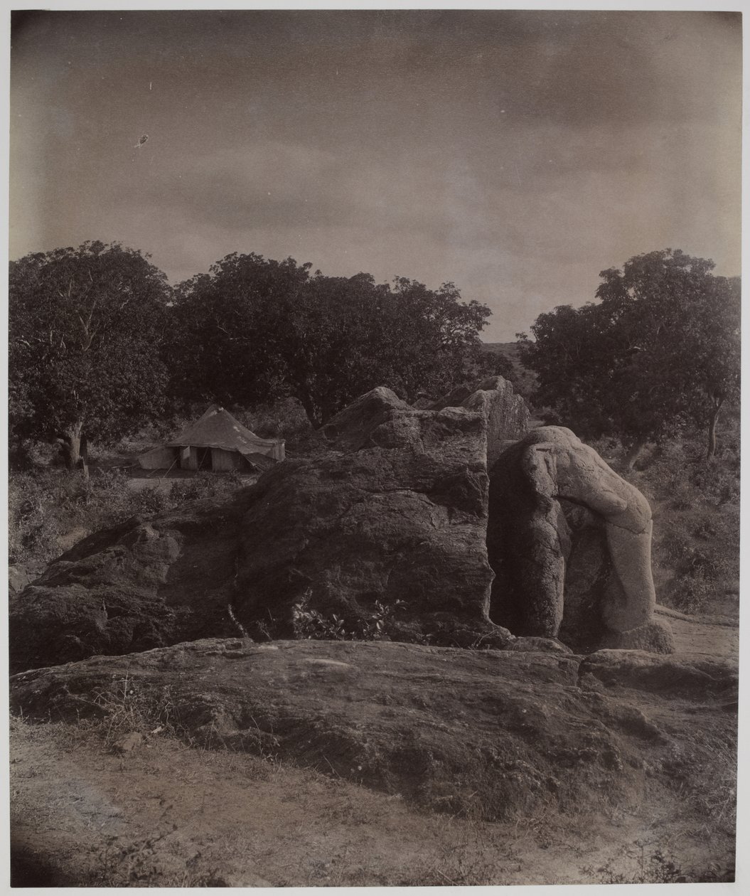 Elefante esculpido en la cima de una roca con inscripciones de Asoka, Dhauli, distrito de Puri de Alexander Caddy