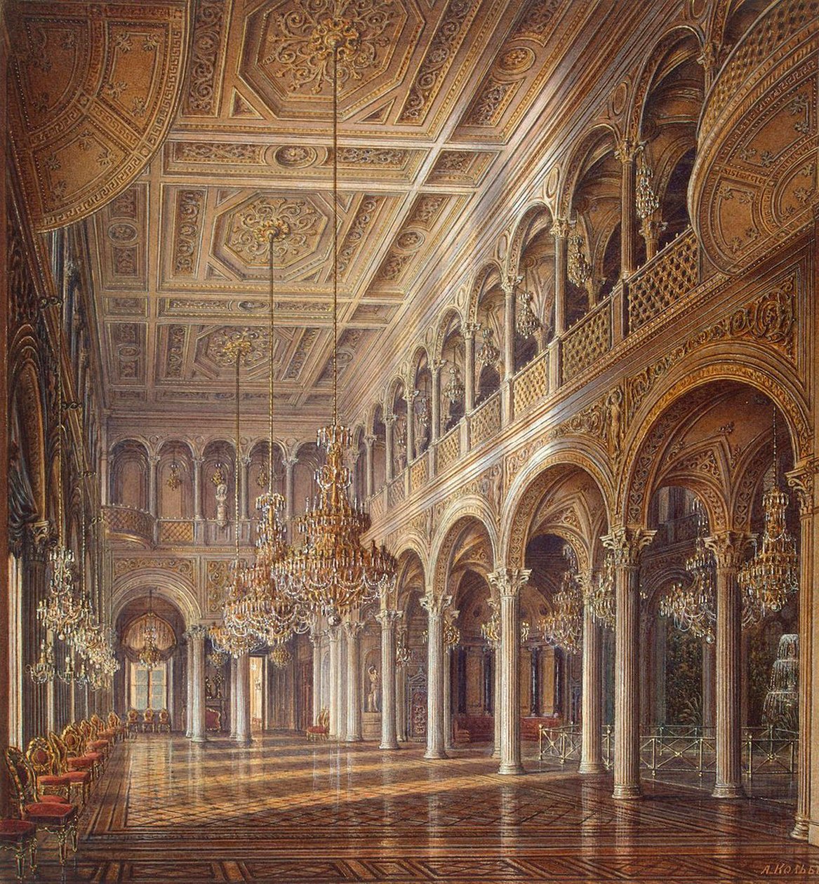 Interiores del Pequeño Hermitage, El Salón del Pabellón, mediados del siglo XIX de Alexander Chrisophorovich Kolb